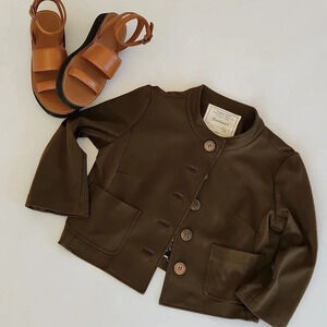 || CARTONNIER || Anthropologie crop jacket, boxy, green, button down, coat